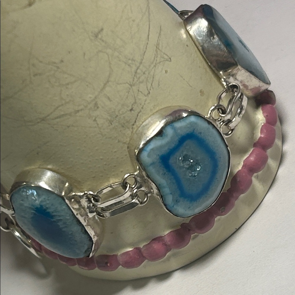 Sterling Blue Druzy Agate Gemstone Bracelet - Picture 7 of 11